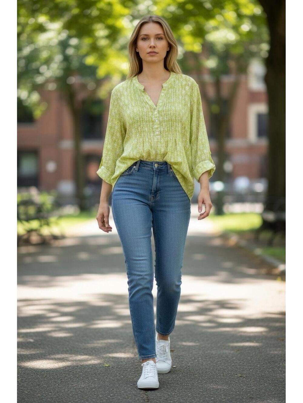 Rock Flower Paper Lime Green 100% Cotton Top Sz.M